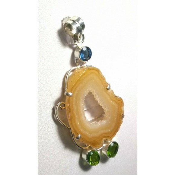 Sterling Silver Gemstone, Geode Large Pendant - Picture 3 of 8
